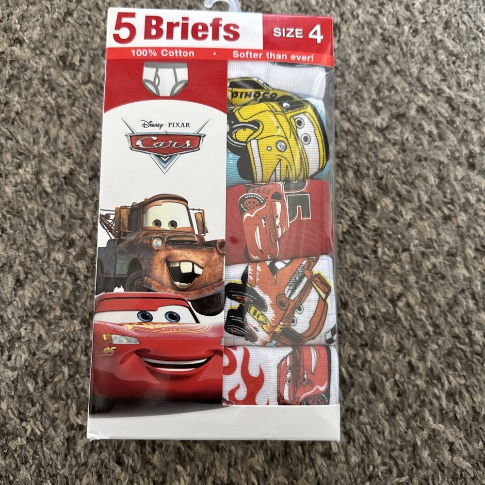 Disney Cars Pixar Boys Briefs 5 Pack Cotton Underwear Lightning - Size 4 - NIB